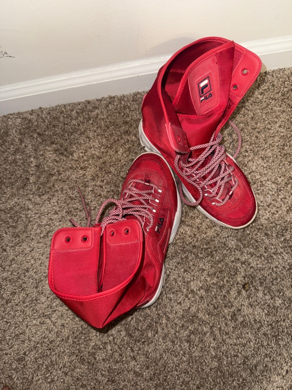 Fila Red High-Top Sneakers with White Accents